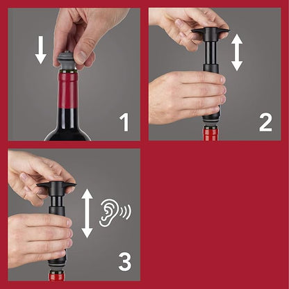 Vacu Vin Wine Saver Pump Red with Vacuum Wine Stopper - Keep Your Wine Fresh for up to 10 Days - 1 Pump 8 Stoppers - Reusable - Made in the Netherlands