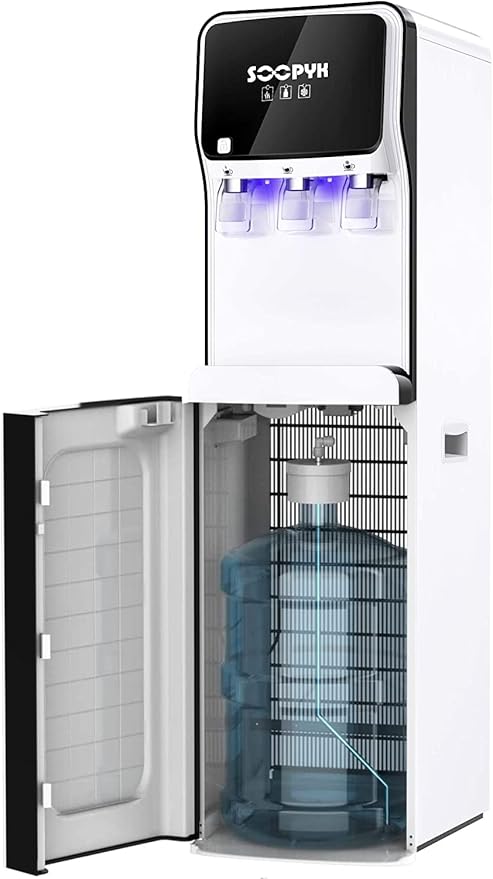Self-Cleaning Bottom Load Water Cooler Dispenser for 5 Gallon Bottle 3 Temperature Settings Empty Bottle Alert Nightlight White