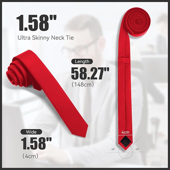 Skinny Ties Black Ties For Men and Women Solid Pure Color 1.58" (4CM) Plain Formal Slim Neckties