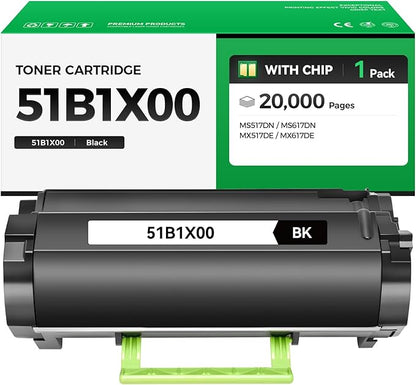 51B1X00 Extra High Yield Toner Cartridge with Chip Black 1-Pack Replacement for Lexmark 51B1X00 Toner Compatible with Lexmark MS517DN MS617DN MX517DE MX617DE Laser Printer Ink All-in-One Copy Copier