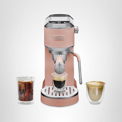 De'Longhi Dedica Duo Compact Espresso Machine - Cold Brew Coffee Maker with Milk Frother Wand- for Espresso, Hot & Iced Coffee, Cappuccinos, Lattes & Home Barista Brewing, Rosé Pink