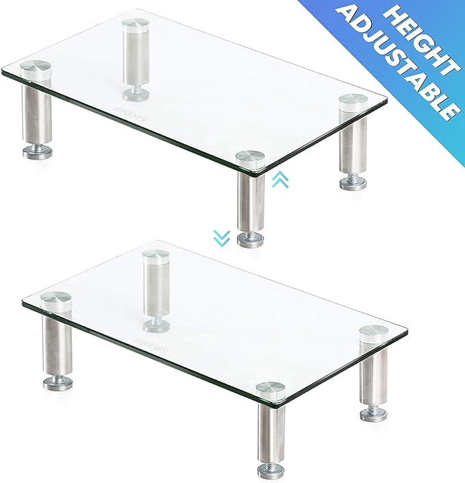 FITUEYES 2 Pack Monitor Stand –Adjustable Glass Computer Monitor Riser, Clear Desktop Stand for Laptop TV Computer Screen, Desk Organization, Office Supplies, DT103803GC