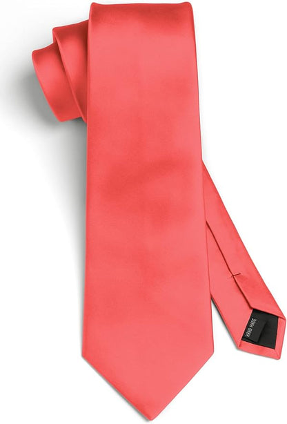 HISDERN Mens Solid Color Ties Formal Satin Necktie and Pocket Square Set Classic Wedding Business Tie & Handkerchief