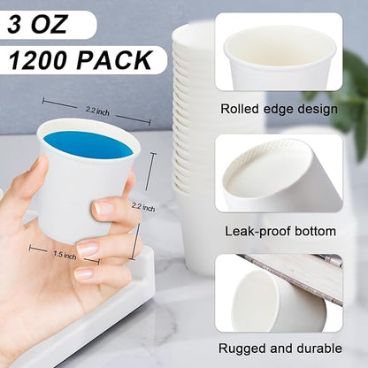 SIUQ 1200 Pack 3 oz Paper Cups, Small Disposable Bathroom Mouthwash Cups, Mini White Paper Espresso Cups 3 Ounce for Parties, Bathroom, Picnics, Travel and Events