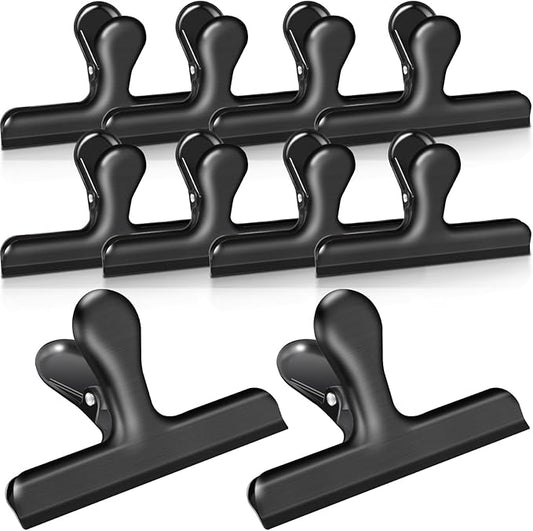 Bag Clips, 10 Pack Stainless Steel Chip Clips for Food, 4.7'' Extra Large Food Clip Heavy Duty Snack Clamp Clip for Office Kitchen Home, Black