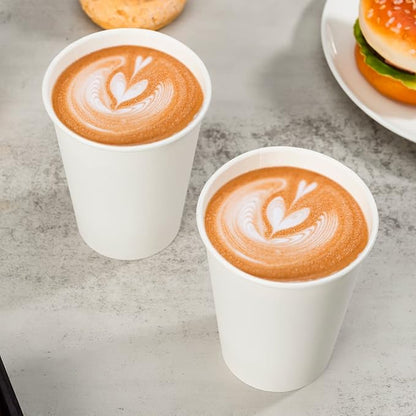 500 Count 12 oz Disposable Paper Coffee Cups, White Hot Paper Cups for Cafes, Bistros, Parties, and Events