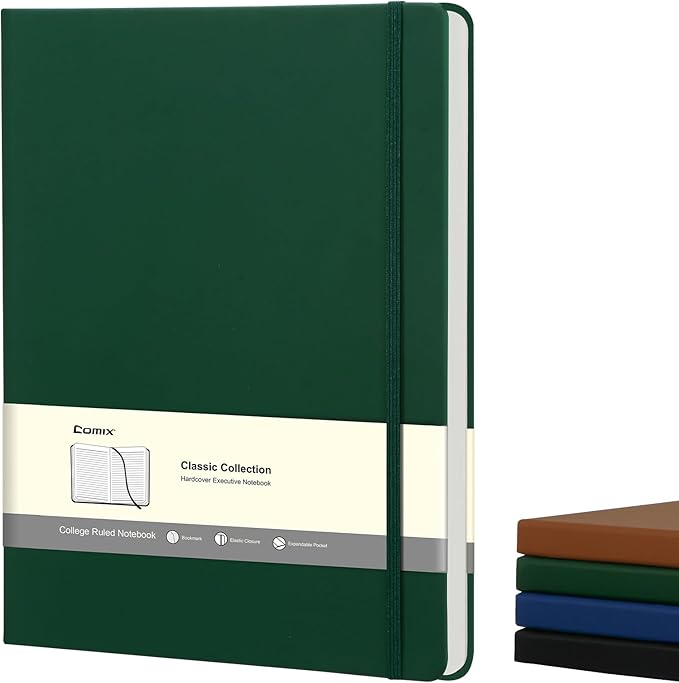 COMIX A4 Lined Journal Notebooks, 240 Pages, Large Size-8.5" x 11", Dark Green, Hardcover Journaling Notebooks for Men & Women- Fits for Office, Business, School, Notes Taking & Writing