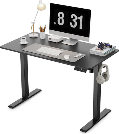 40x24 Inches Height Adjustable Electric Standing Desk with 2 Hooks for Home Office, Ergonomic Sit Stand up Desk with Splice Board, Black