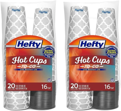 Hefty Paper Disposable Hot Cups with Lids, 16 Ounce, 20 CT (Pack - 2)