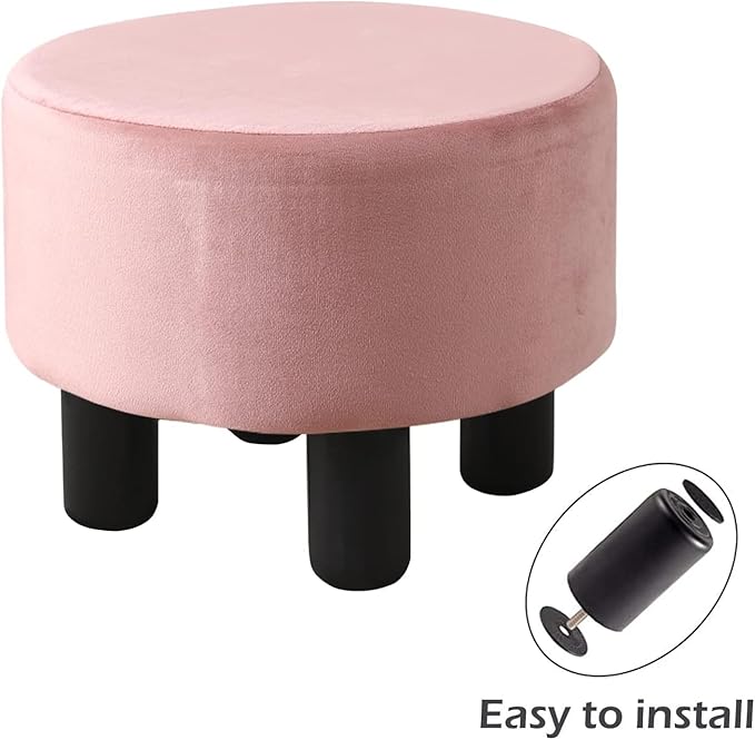 Cpintltr Foot Stool Velvet Ottoman Round Footstool for Couch Desk Soft Step Stool Padded Foot Rest with Non-Skid Pine Legs Multiple Colors Furniture for Hallway Office Lounge Dorm Room Dusty Pink