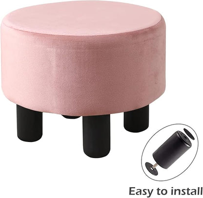 Cpintltr Foot Stool Velvet Ottoman Round Footstool for Couch Desk Soft Step Stool Padded Foot Rest with Non-Skid Pine Legs Multiple Colors Furniture for Hallway Office Lounge Dorm Room Dusty Pink