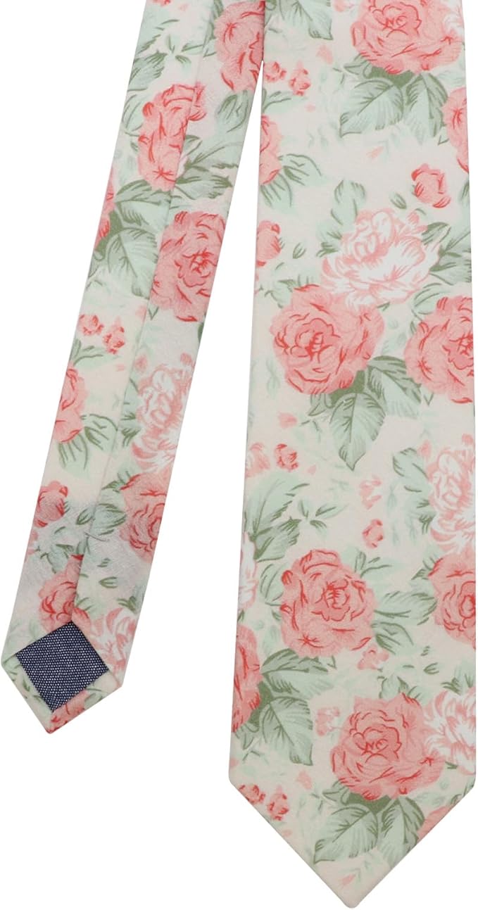 Cotton Floral Ties for Men 2.76" Men's Skinny Tie Linen Flower Printed Neck Tie for Wedding Dating Party