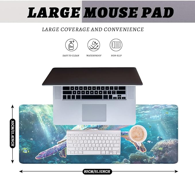 Sea Turtle Desk Pad Mouse Pad Ocean Life Underwater Reef Mousepad XL Large Gaming Mouse Pad Laptop Keyboard Mat Desk Pad 31.5"x11.8"