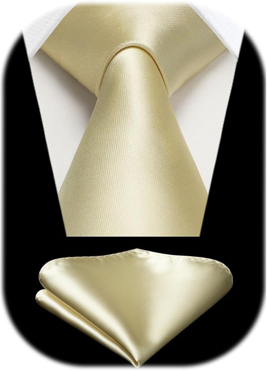 HISDERN Mens Solid Color Ties Formal Satin Necktie and Pocket Square Set Classic Wedding Business Tie & Handkerchief