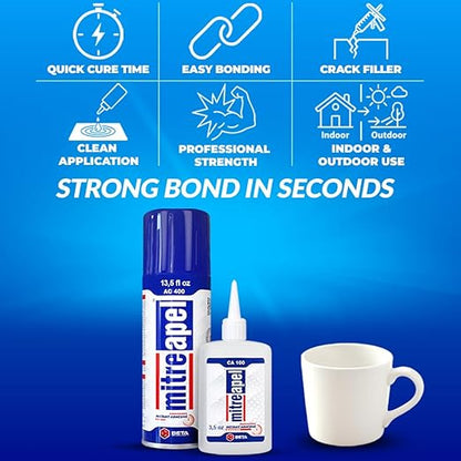 MITREAPEL Super CA Glue (22 x 3.5 oz) with Spray Adhesive Activator (22x13.5 fl oz) Cyanoacrylate CA Glue with Accelerator for Wood, Plastic, Metal, Leather, Ceramic, Crafting&Building (22 Pk)