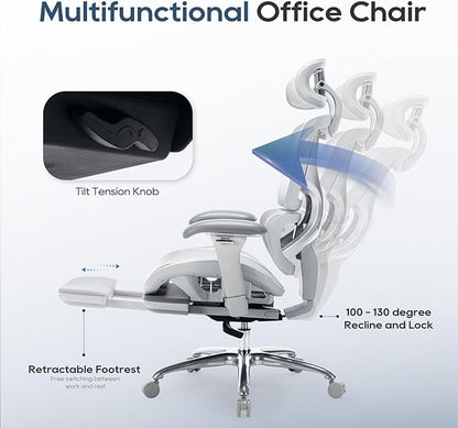 COLAMY Ergonomic Mesh Office Chair, High Back Desk Chair with Footrest, Adjustable Headrest and 3D Arms, Fixed Tilt Lock, Lumbar Support, Breathable Mesh Computer Chair for Home Office - Grey