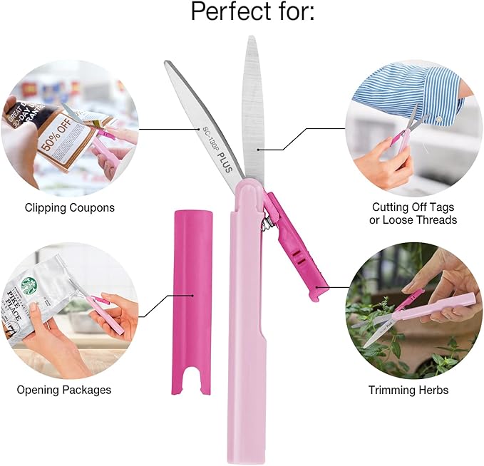Plus Pen Style Compact Twiggy Scissors with Cover, 3-Pack Pink