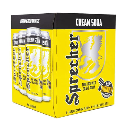 Sprecher Cream Soda Craft Soda – Fire-Brewed with Real Honey, Rich Vanilla Honey Flavor, Handcrafted, Caffeine-Free Gourmet Beverage – 16 fl oz Cans (12 Pack)