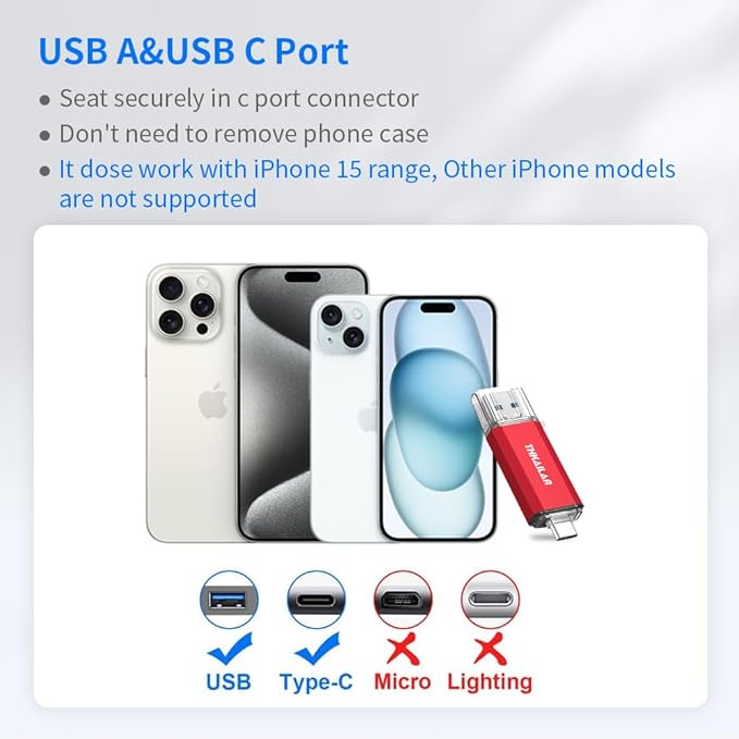 Thkailar USB C Flash Drive 128GB,USB Flash Drive with Type C and Type A 3.1 Port USB C Thumb Drive Compatible with Android Phone/PC/Mac Pro