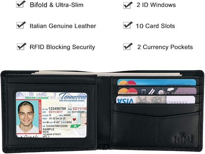 Wallet for Men-Genuine Leather RFID Blocking Bifold Stylish Wallet With 2 ID Window
