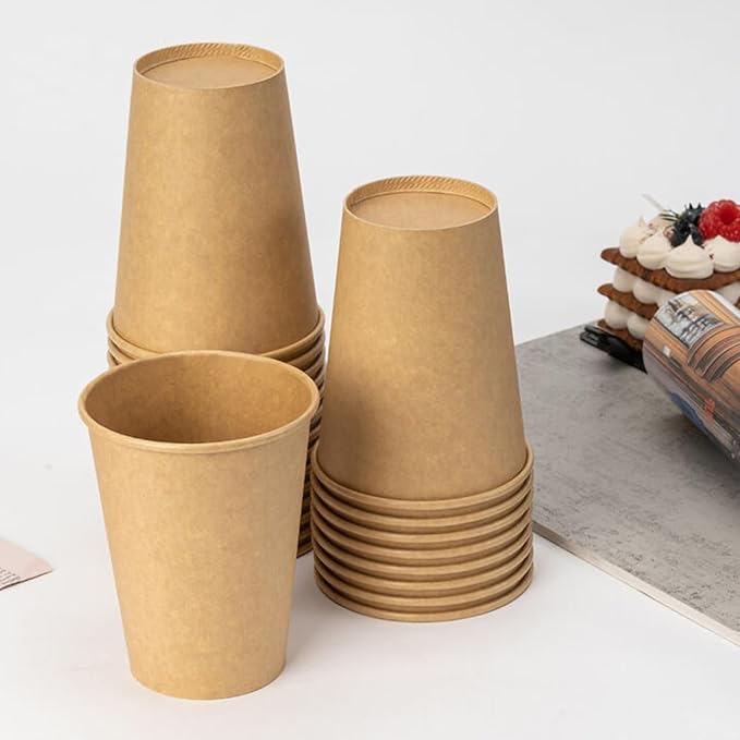 RACETOP [100 Pack] 12 oz Coffee Cups, Disposable Coffee Cups, Kraft Paper Cups, Hot Cups Unbleached for Home, Stores, Cafes, Office