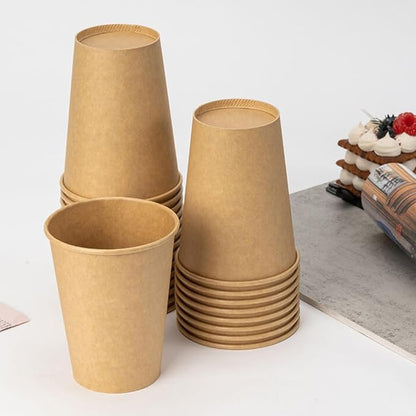 RACETOP [100 Pack] 12 oz Coffee Cups, Disposable Coffee Cups, Kraft Paper Cups, Hot Cups Unbleached for Home, Stores, Cafes, Office