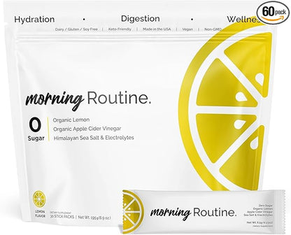 ROUTINE Morning Daily Hydration | Electrolyte Powder Packets with Apple Cider Vinegar, Lemon, and Sea Salt | Keto & Paleo-Friendly Electrolyte Drink Mix (60 Pack)