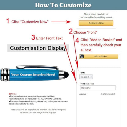 Ancolo Custom Personal Office Pens with Stylus Tip - Quality pens Fine point -Engraved Team Name, Phone Number, Slogan Perfect for Bank, Office, Hotel Lobbies 10 Pens/Box