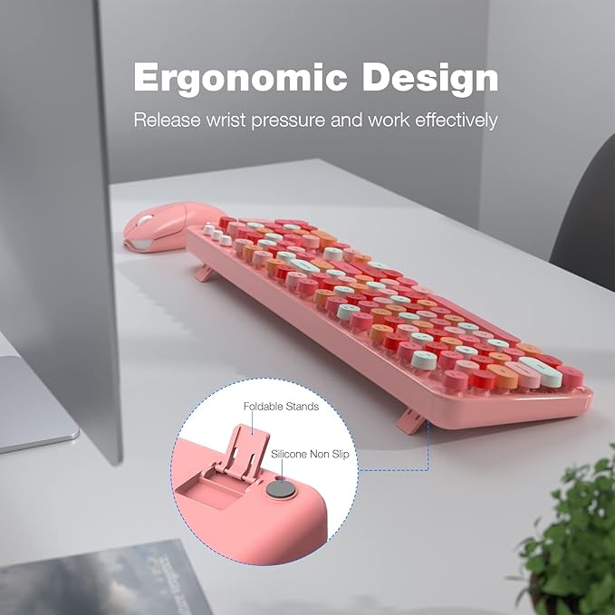 KNOWSQT Wireless Keyboard and Mouse Combo, Pink Colorful 2.4G Typewriter Full-Size Cute Keyboards - USB Receiver Plug and Play, for Computer, PC, Laptop, Desktop, Windows