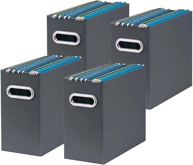 Oterri Cardboard File Organizer Box for Hanging File Folders Letter Size,File Box for Computer Desk,File Cabinet,Working Home,Office,Classroom(Dark Grey, Letter Size - 4 Packs)