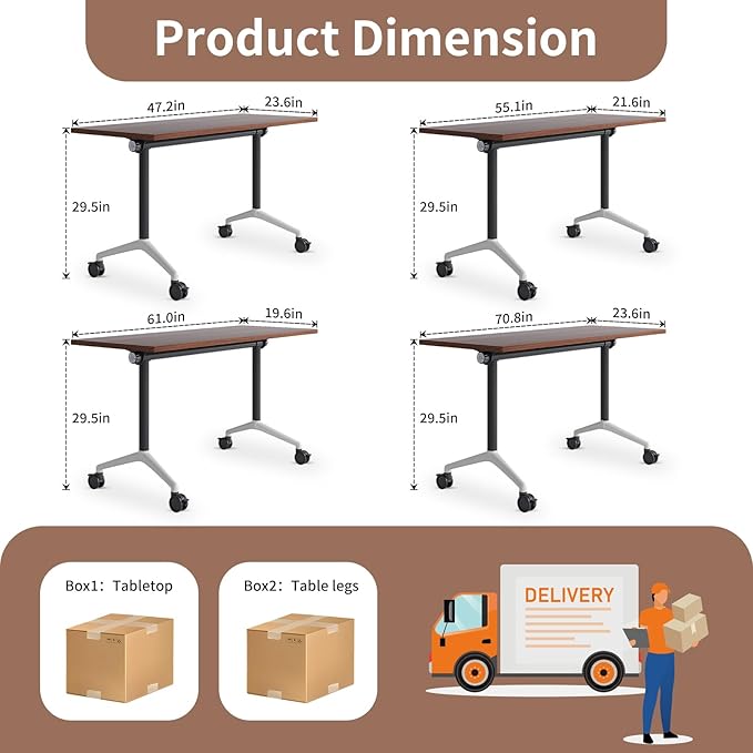 Conference Room Table, Folding Conference Table with Silent Wheels, Modular Flip Top Mobile Training Tables for Office, Training Room, Meeting Rooms, School, 2-16 Person (8, Walnut, 55.1in)