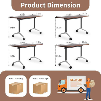 Conference Room Table, Folding Conference Table with Silent Wheels, Modular Flip Top Mobile Training Tables for Office, Training Room, Meeting Rooms, School, 2-16 Person (8, Walnut, 61in)