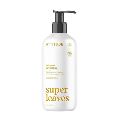 ATTITUDE Liquid Hand Soap, EWG Verified, Plant and Mineral-Based, Vegan Personal Care Products, Earl Grey & Fresh Cucumber Scent, 16 Fl Oz