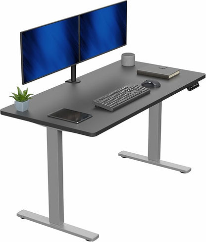 VIVO Electric 55 x 28 in Standing Desk, Memory Height Adjustment, 1B Series, One-Piece Black Top, Gray Frame, DESK-KIT-1G55B