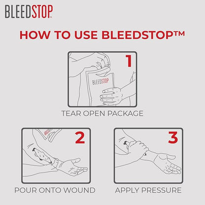 BleedStop™ First Aid Powder for Blood Clotting, Trauma Kit, Blood Thinner Patients, Camping Safety, and Survival Equipment for Moderate to Severe Bleeding Wounds or Nosebleeds (Double 4 Pack 15g)