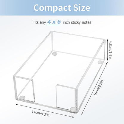 Acrylic Sticky Note Holder, 4 x 6 Crystal Clear Sticky Note Dispenser Acrylic Notepad Holder for School Home Office Desk Organization