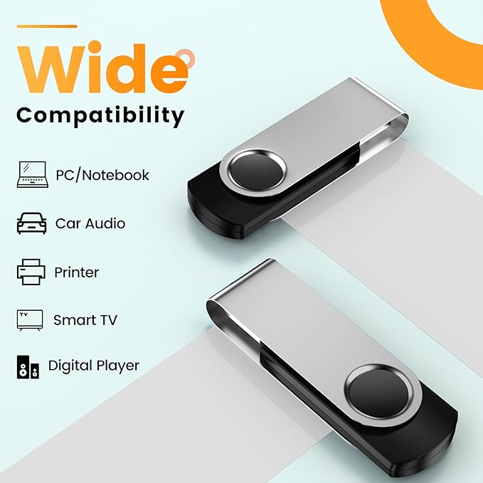 Kepmem Thumb Drive 2GB 10 Pack USB Flash Drives Bulk USB 2.0 Memory Stick 2 GB Silver U Disk Swivel Pendrive Metal Jump Drive Portable Zip Drives Data Storage with 10pcs Ropes