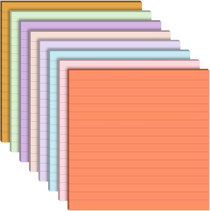 8 Pads Big Sticky Notes 11 x 11 Inch Lined Jumbo Large Sticky Notes for Wall,Giant Strong Power Memo Square Post for Office, 25 Sheets/Pad(Aesthetics Color)