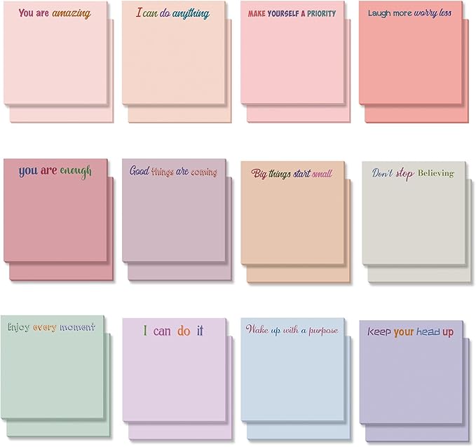 Yinder 24 Pcs Inspirational Sticky Notes Christmas Stocking Stuffers Motivational Sticky Notes Pad Employee Appreciation Gift Bulk for Teacher Nurse Coworker Office 3 x 3'' (Inspire,Aesthetics)