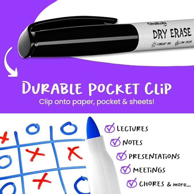 Chalkola Dry Erase Markers Fine Tip (15 Pack, 12 Colors) | Thin Point Dry Erase White Board Pens - Non toxic, Low Odor Whiteboard Markers for Kids, Teachers, Office, School, Classroom Supplies