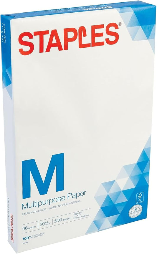 Staples 562788 11-Inch X 17-Inch Multipurpose Paper 20 Lbs. 96 Brightness 500/Ream (05033)