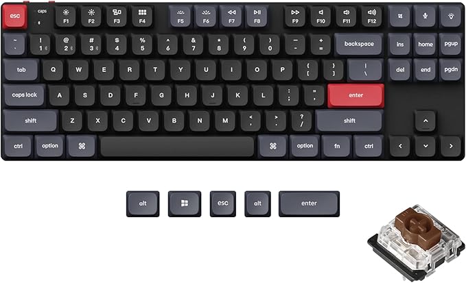 Keychron K1 Pro RGB Ultra-Slim QMK/VIA Custom Bluetooth Wireless/USB Wired Mechanical Keyboard with Low-Profile Gateron Brown Switch, PBT Keycaps TKL Layout Computer Keyboard for Mac Windows Linux
