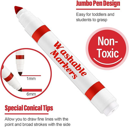 Janlaugh 36 Pcs Red Washable Markers Bulk Coloring Broad Line Markers for Kids Red Conical Tip drawing pen for School Supplies, travel Art baby shower gender reveal party Supplies, Ages 6+