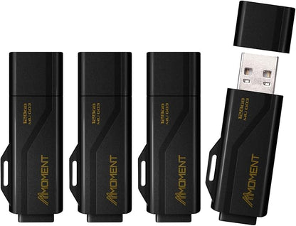 Moment 128GB (4 Pack) MU G03 USB Flash Drive 4-Pack – USB 3.2 Memory Stick with Protective Cap and Keychain Loop, Up to 100MB/s Read, 30MB/s Write – Plug & Play USB Drive for PC, Mac, TV, Car