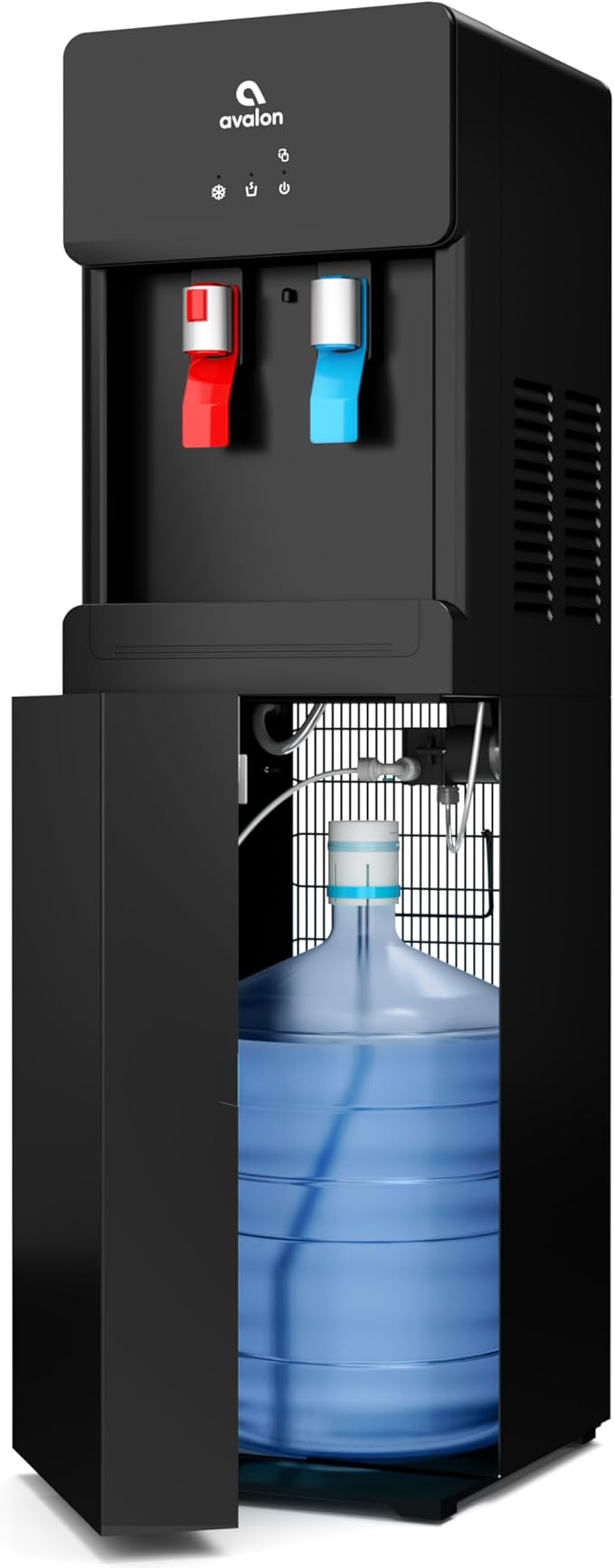 Avalon A6BLWTRCLRBLK Touchless Bottom Loading Cooler Dispenser-Hot & Cold Water, Child Safety Lock, Innovative Slim Design, Holds 3 or 5 Gallon Bottles-UL-Black