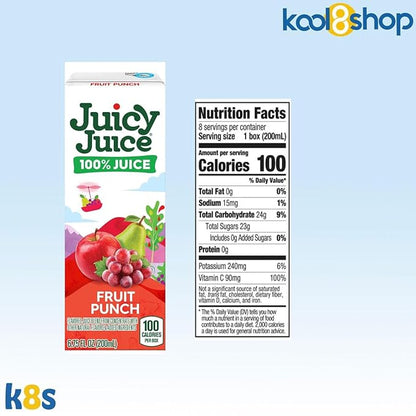 Juicy Juice Fruit Punch 100% Juice No Sugar Added On the Go Box 6.75 fl oz 32 Pack + 2 Reusable Snack Bags by KOOL8SHOP Infinite Deals