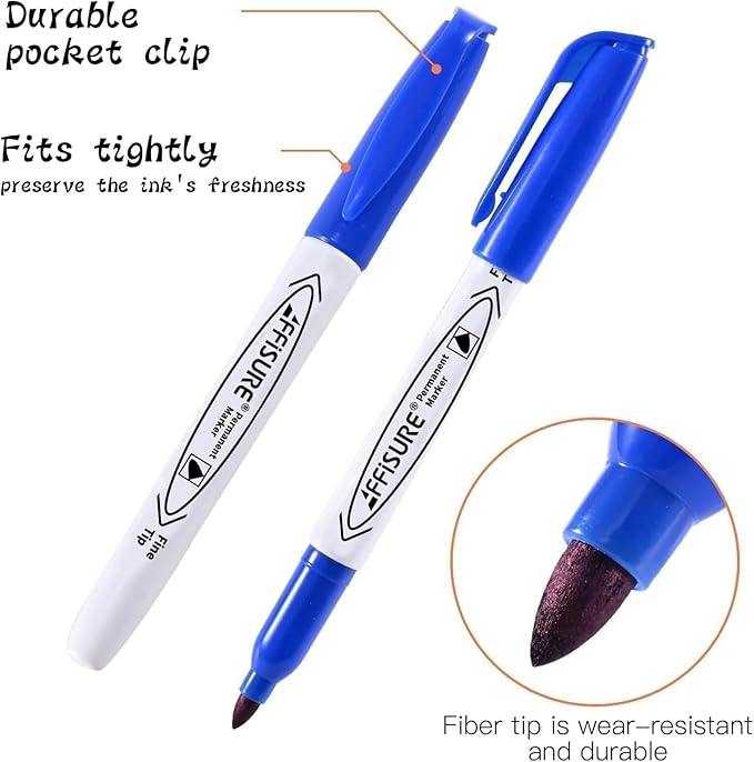 Permanent Markers Assorted Colors Set, 12 Colored Markers 12 Pack, Fine Point，Works on Wood, Plastic, Metal, and More, for Adults, Artist, Teacher, Kids