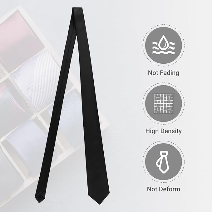 Black Ties For Men Solid Pure Color Formal Neckties 3.15" (8CM) Men's Tie for Business and Wedding with Gift Box