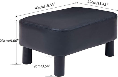 IBUYKE 16.54" Small Footstool, PU Faux Leather Step Stool, with Padded Seat Pine Wood Legs and Padded Rectangular Stool, for Bedroom, Black RF-BD210