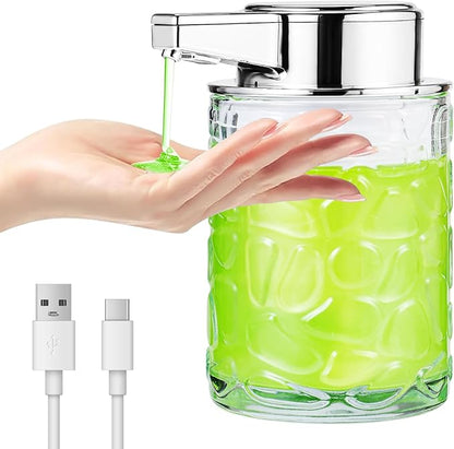 Automatic Touchless Soap Dispenser, Glass Sensor Hand Sanitizer Dispenser with 1800mAh Rechargeable Battery, Waterproof Design for Kitchen & Bathroom (Silver Gel Type)
